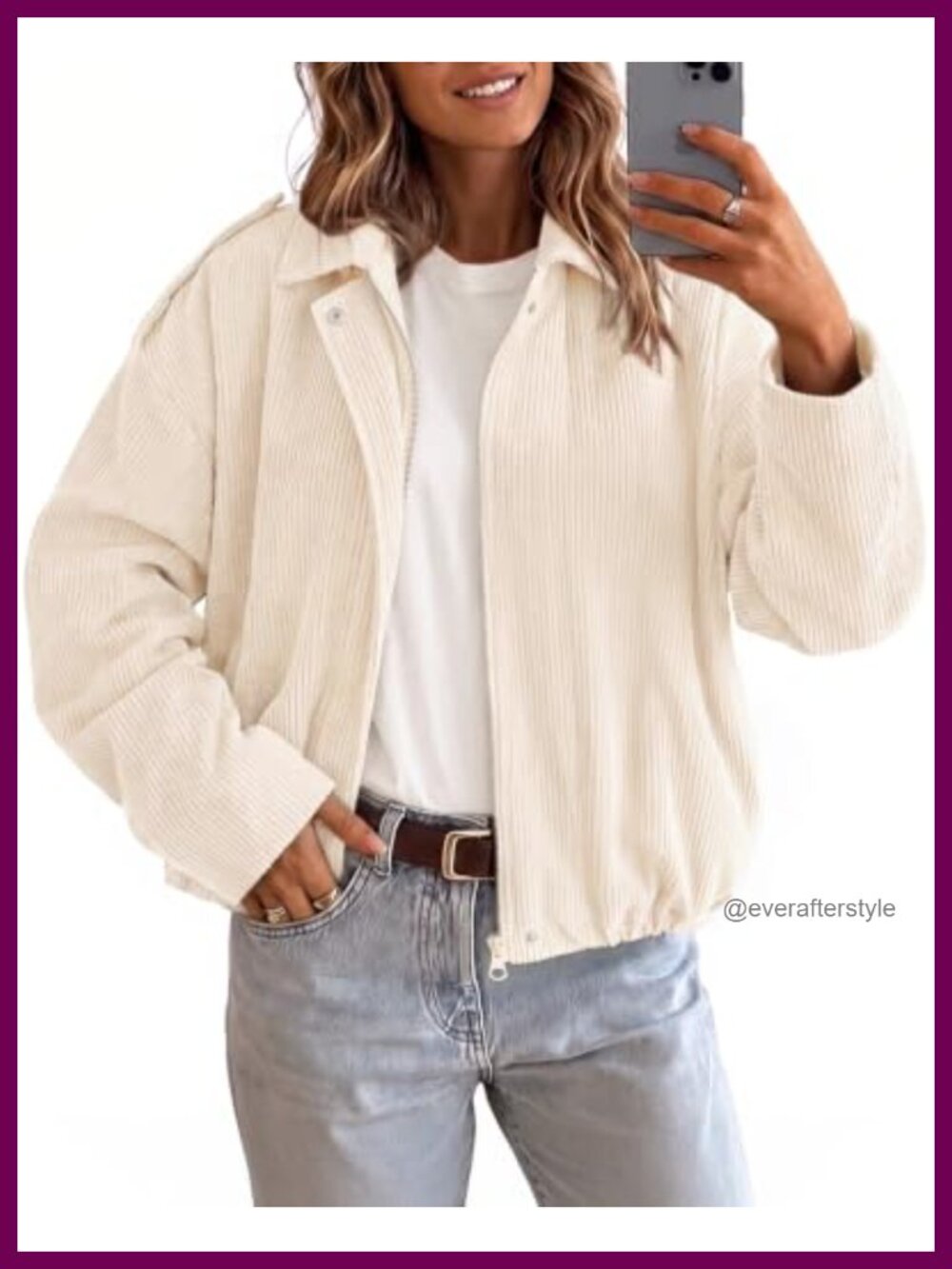 Womens Cropped Corduroy Bomber Jacket Zip Up Collared Casual Coat